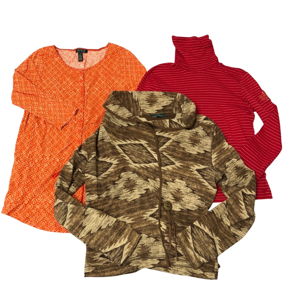 Ralph Lauren Tops Lot Womens M L Red Orange Brown Stripe Ikat Geometric 3pcโ